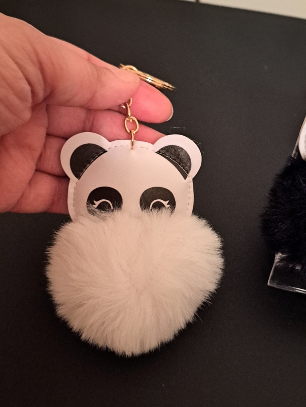 Cute Panda Pom Pom Keychain in White and Black NWOT